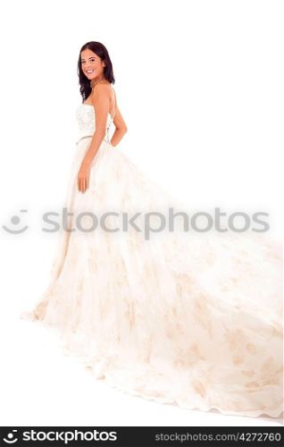 Beautiful young bride, posing over white background