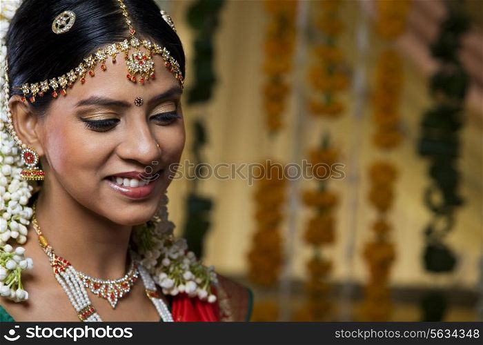Beautiful young bride smiling