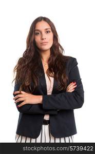 Beautiful young business woman posing isolated