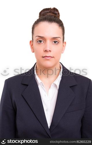 Beautiful young business woman posing isolated