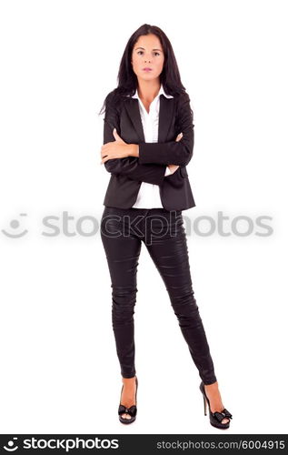 Beautiful young business woman posing isolated over white