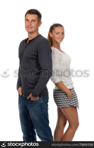 Beautiful young couple in love, isolate on white.