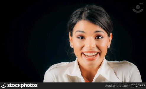 Beautiful Young Excited Woman Smiling, Expressing Excitement