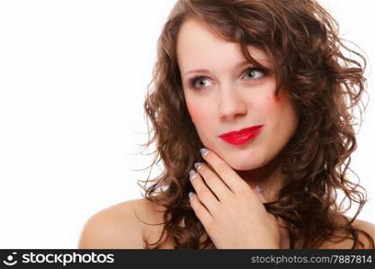 Beautiful young fashion woman with makeup on white background