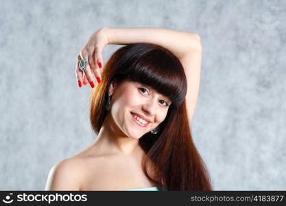beautiful young female face with long beauty hair