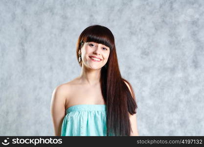 beautiful young female face with long beauty hair