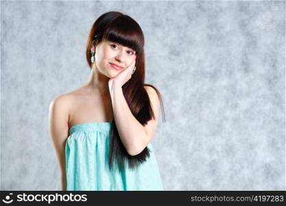 beautiful young female face with long beauty hair