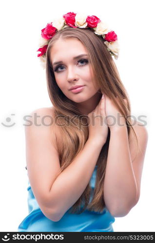 Beautiful young female model with make up posing isolated on whi. Beautiful young female model with make up posing isolated on white background