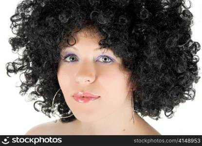 Beautiful young frizzy woman isolated over white background