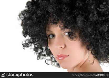 Beautiful young frizzy woman isolated over white background