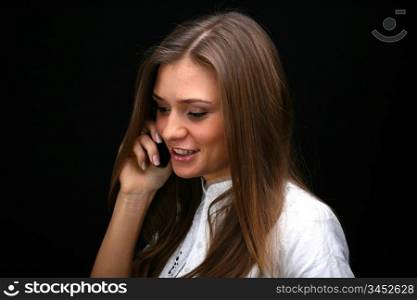 beautiful young girl on back speak phone