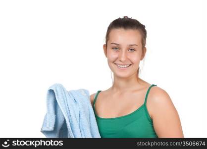beautiful young girl with a towel isolated on white