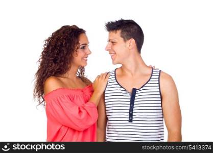 Beautiful Young Happy Smiling Couple Isolated on White