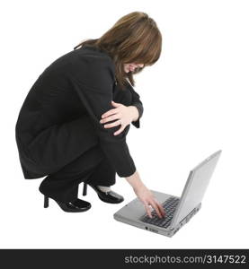 Beautiful Young Hispanic Woman in suit with Laptop.