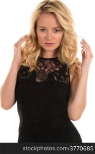 Beautiful young Hungarian blonde in a black lace dress