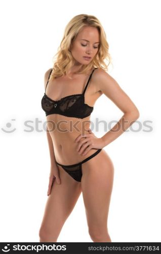 Beautiful young Hungarian blonde in black lingerie