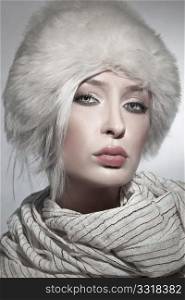 beautiful young lady wearing fur hat