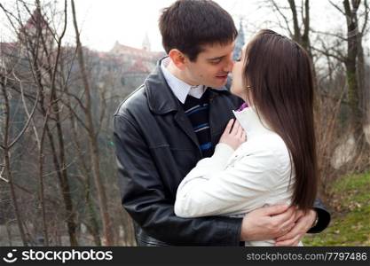 beautiful young love couple in city Prague