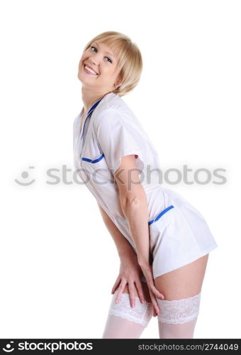 beautiful young nurse. Isolated on white background