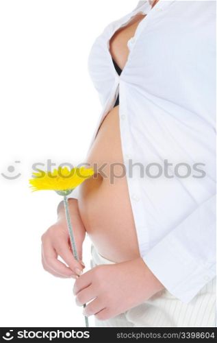 beautiful young pregnant woman. Isolated on white background