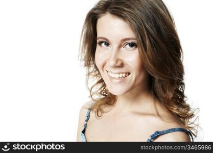 Beautiful young smiling woman. Isolated over white background