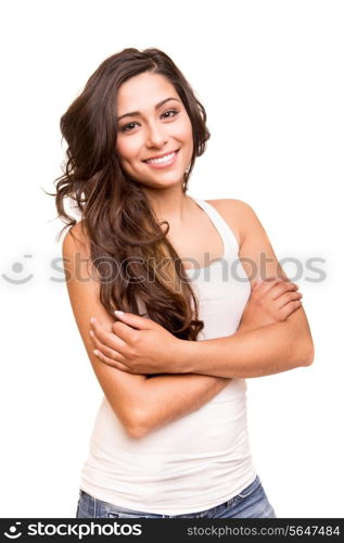 Beautiful young smiling woman posing