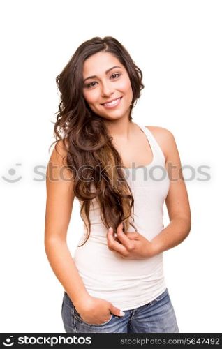 Beautiful young smiling woman posing