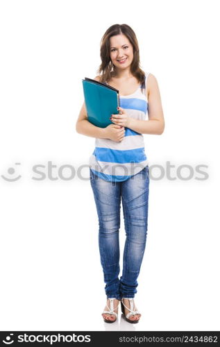 Beautiful young student, isolated over white background. Happy Student