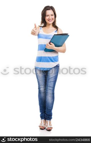Beautiful young student, isolated over white background. Happy Student