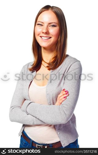 beautiful young student woman on white background
