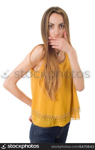 beautiful young surprised woman. Isolated over white. . surprised woman