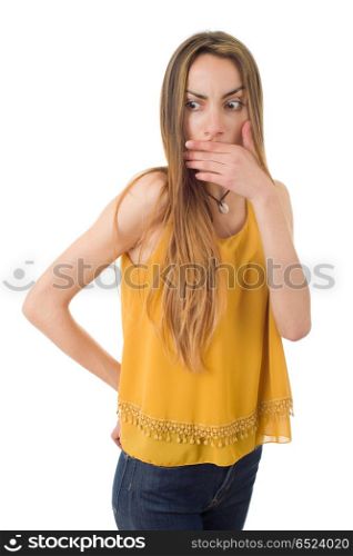 beautiful young surprised woman. Isolated over white.. surprised woman