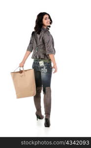 beautiful young teenage woman with shopping bag and cash