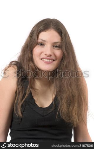 Beautiful young teenager in black tanktop smiling