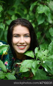 Beautiful young woman after the rain