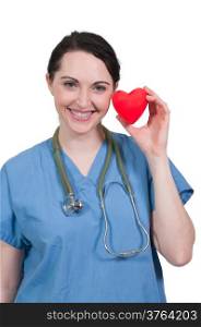 Beautiful young woman cardiology surgeon holding a heart