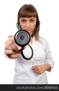 beautiful young woman doctor with stethoscope isolated on white background