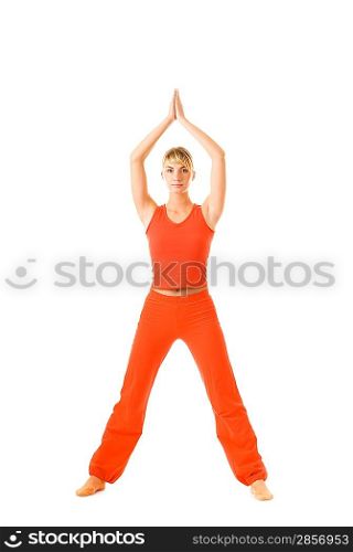 Beautiful young woman doing yoga exercise isolated on white background
