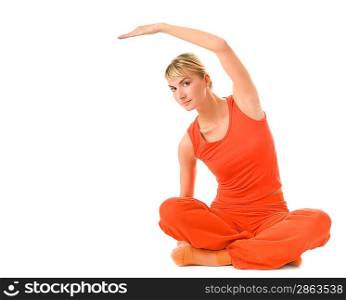Beautiful young woman doing yoga exercise isolated on white background
