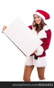 Beautiful young woman dressed with christmas costume, isolated over white