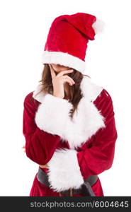 Beautiful young woman dressed with christmas costume, isolated over white