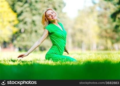 Beautiful young woman enjoy spring nature