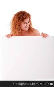 Beautiful young woman holding a blank white board