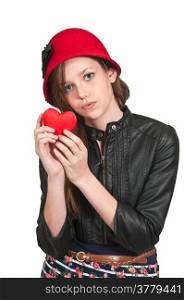 Beautiful young woman holding a Valentines Day heart