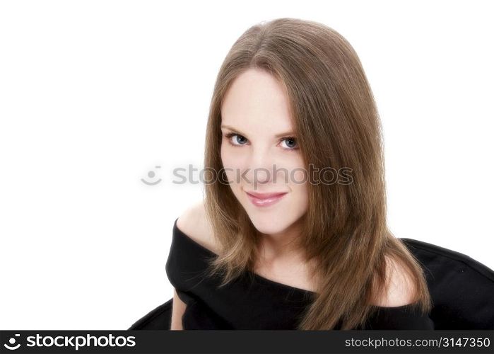 Beautiful Young Woman In Black Formal Dress.