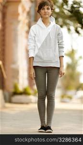 beautiful young woman in casual style on the street,only natural light
