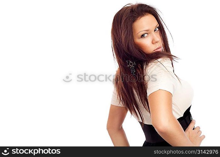 Beautiful young woman. Isolated over white.