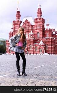 Beautiful young woman next in Red Square, Moscow