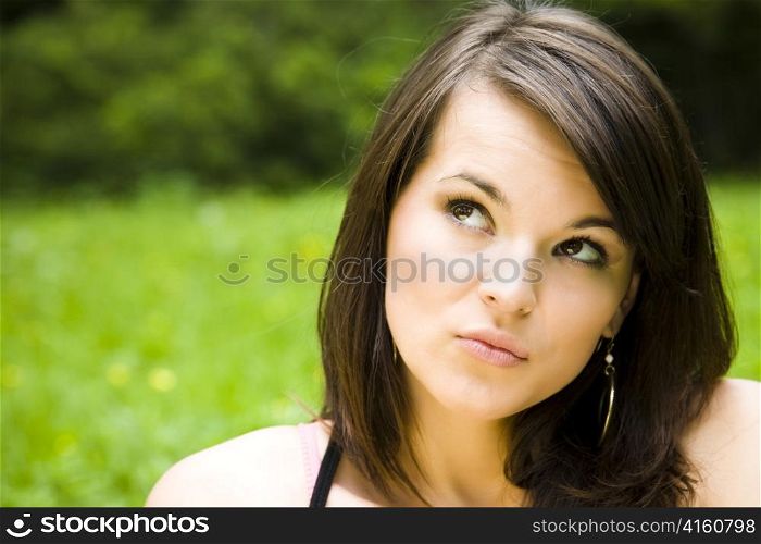 Beautiful young woman portrait. Lots of Copy Space.