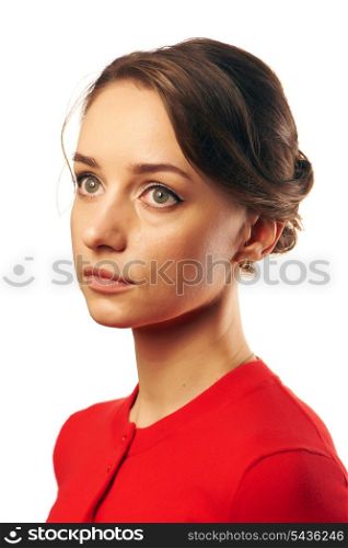 Beautiful young woman portrait over white background